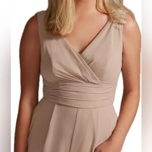 David' Bridal Chiffon Bridesmaid Cream Color V-Neck Jumpsuit STYLE# F20331